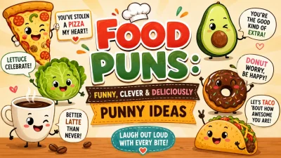 Food puns featuring funny, clever, cute, and deliciously punny jokes and captions