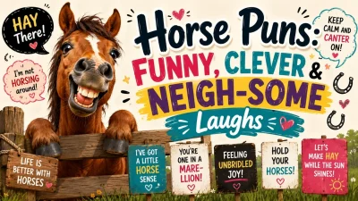 Horse puns poster with funny, clever, and playful horse-themed illustrations