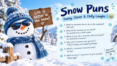 Funny snow puns with clever winter wordplay and chilly laughs ❄️😂