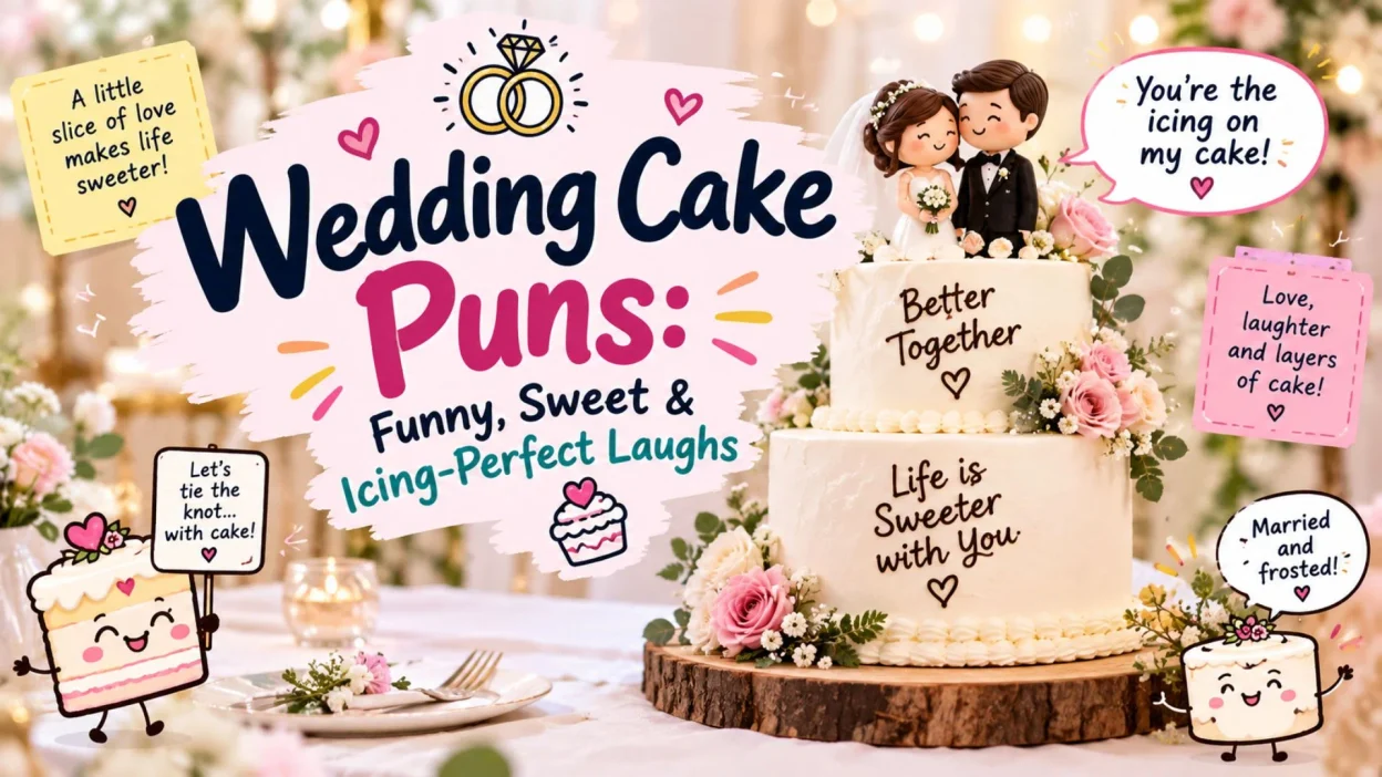 Funny wedding cake puns with sweet and clever cake humor 🎂💍