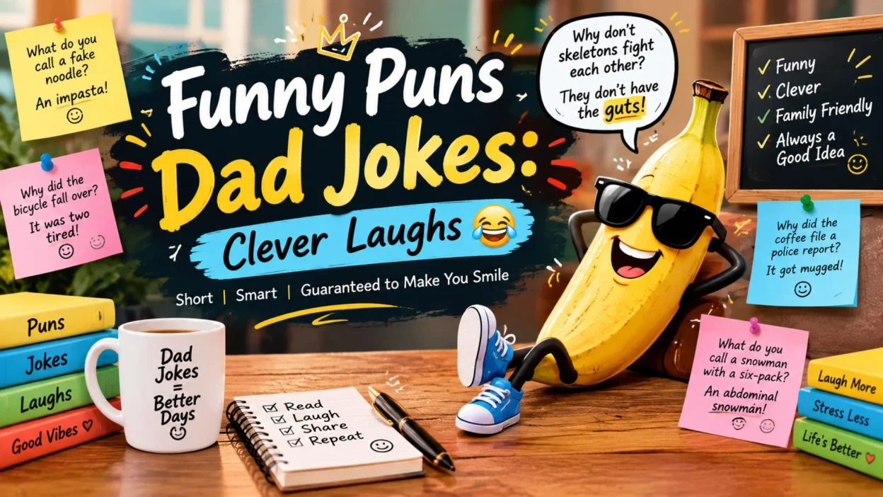 Actually funny puns dad jokes with clever, hilarious and shareable wordplay 😂