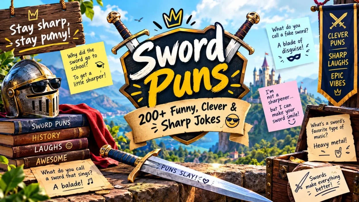 Sword puns with funny, clever, sharp jokes and fantasy wordplay ⚔️😂